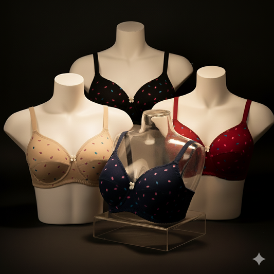 Pack Of 4 Light Padded Cotton Printed  Soft & Breathable Bra