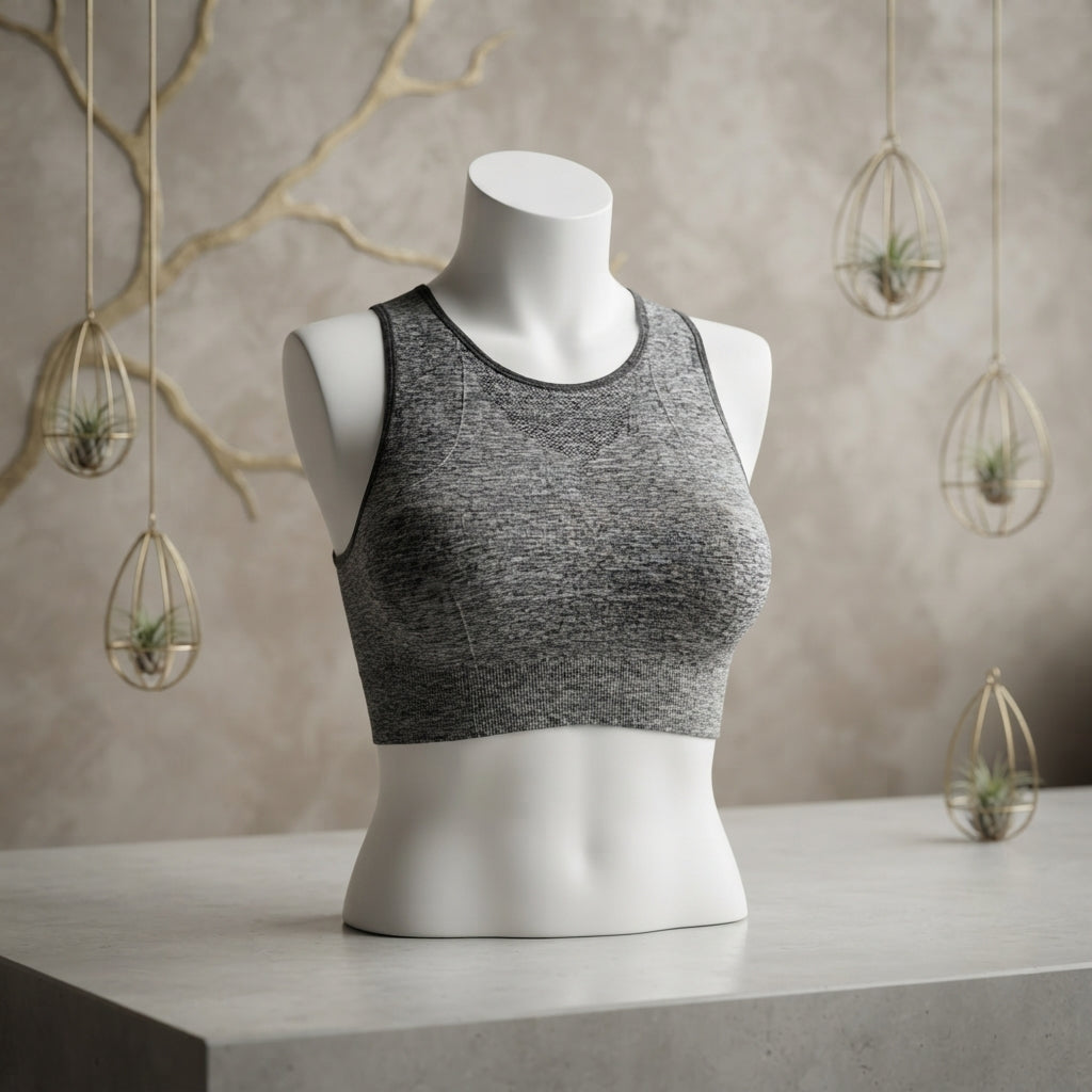 Heather Grey Breathable Mesh-Back Sports Bra