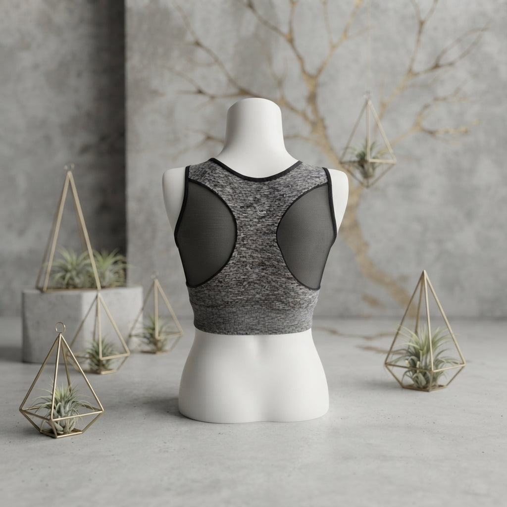 Heather Grey Breathable Mesh-Back Sports Bra