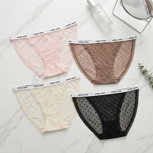 Pack of 3 Women’s Dotted Mesh Lace Brief -6970