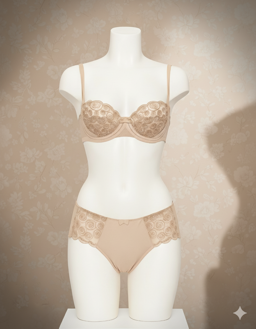 Flourish Leonisa Lace Non-Padded Wired & Demi Coverage Bra Panty Set