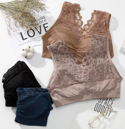 Pack of 3 Soft Lace Padded Bralette | Wireless Everyday Comfort