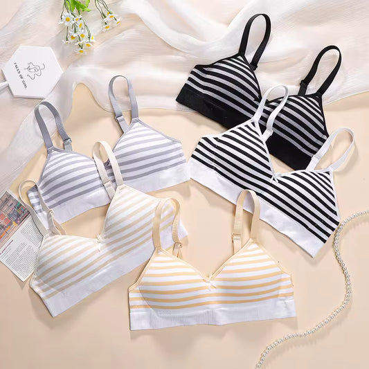Pack of 2 Light Padded Soft T-Shirt Bras – Seamless Striped Everyday Comfort Set 807