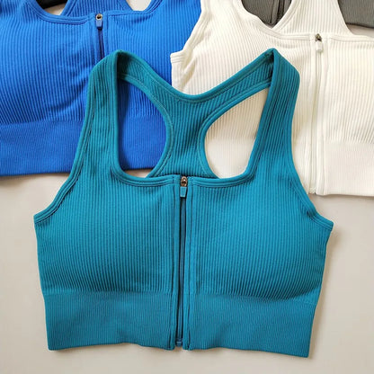 Pack of 3 Ribbed Padded Front Zip Sports Bras – Breathable Activewear    299