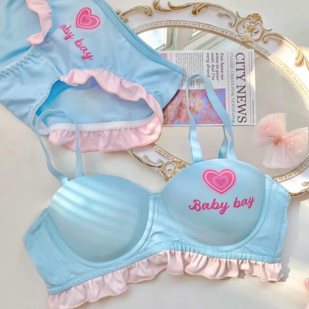 Flourish Baby Bay Pastel Ruffle Bra & Panty Set – Cute Printed, Soft Padded & Comfortable Lingerie for Girls