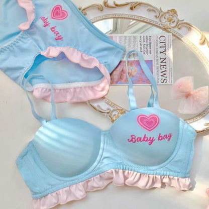 Flourish Baby Bay Pastel Ruffle Bra & Panty Set – Cute Printed, Soft Padded & Comfortable Lingerie for Girls