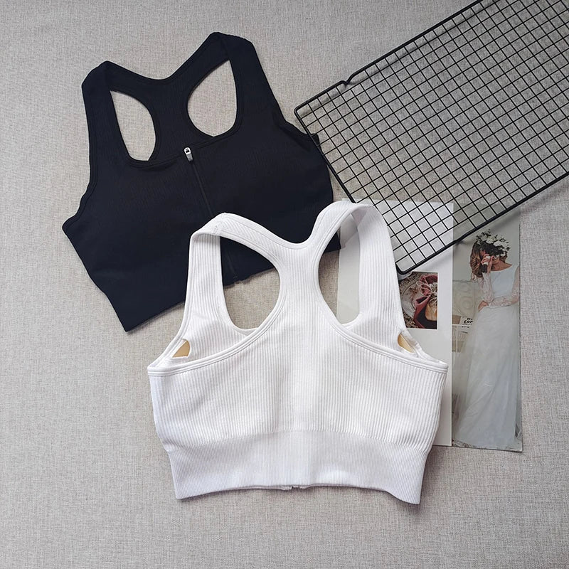 Pack of 3 Ribbed Padded Front Zip Sports Bras – Breathable Activewear    299