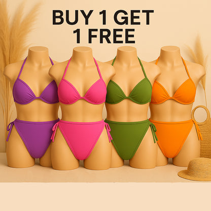 Flourish Buy 1 Get 1 Free Padded Sexy Plunge Tie Triangle Halter Bikini Set