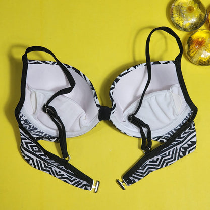 Flourish High Quality Zebra Printed Wired Push Up Adjustable Straps Back Closure Bra & Panty Set