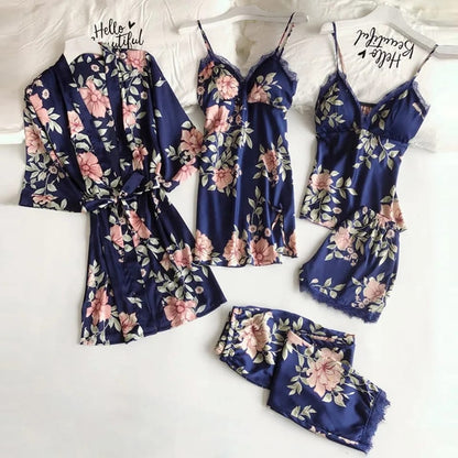 Flourish 5 Pcs Padded Bridal Short Flower Printed Top Slip Night 4002