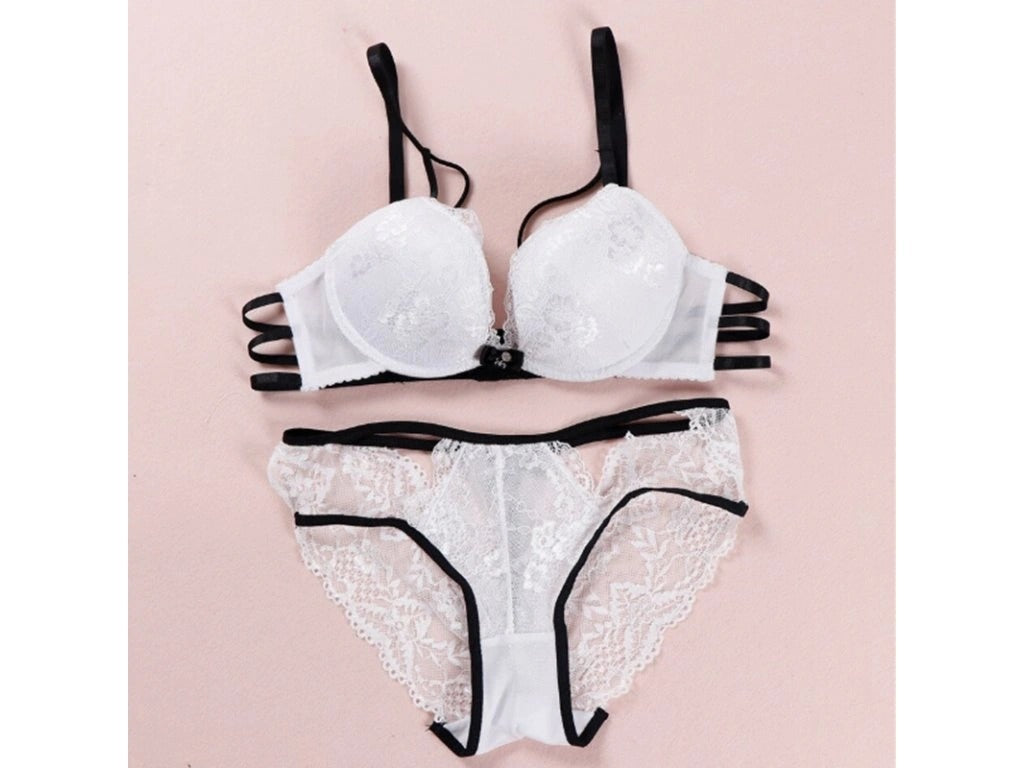 Stylish Sexy Front Cross Strips Push Up Padded Wired Cutout Panty Style Bridal Bra & Panty Set 9901