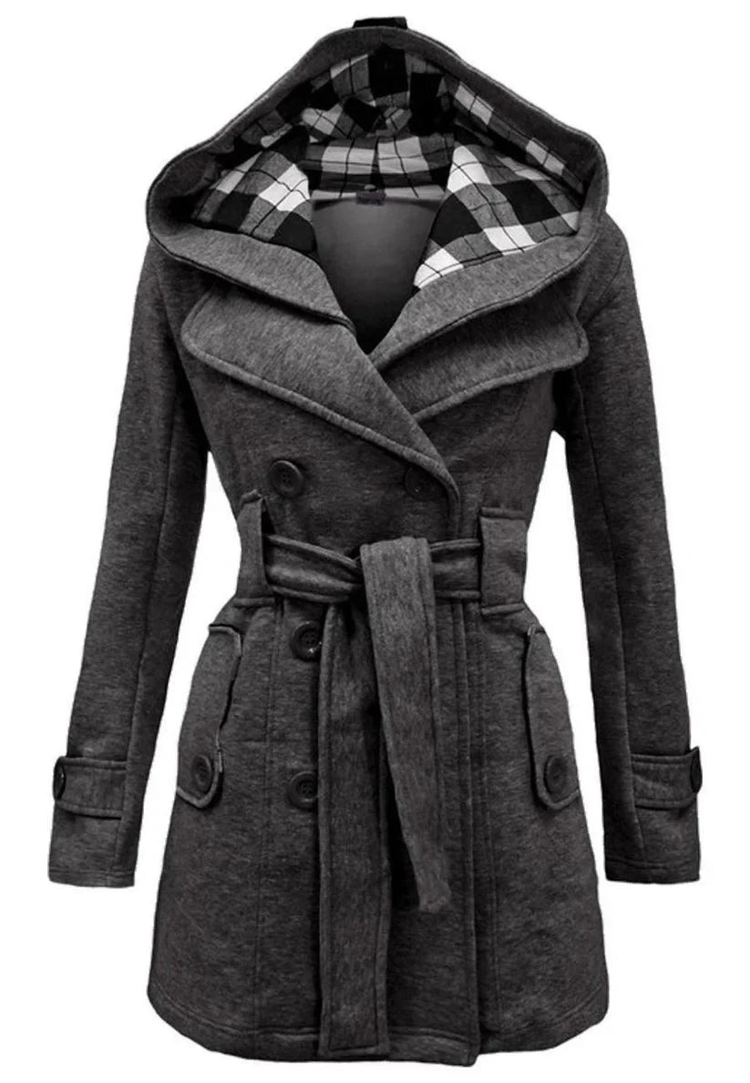 New High Quality Fleece Double Breasted Waist Belt Long Warm Coat For Girls And Women's