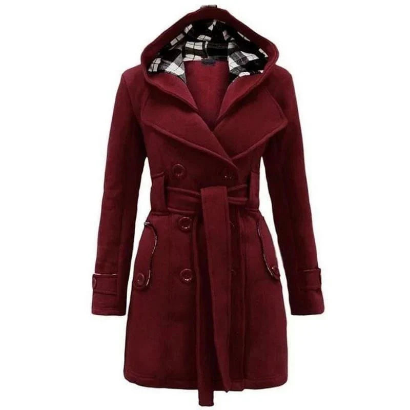 New High Quality Fleece Double Breasted Waist Belt Long Warm Coat For Girls And Women's