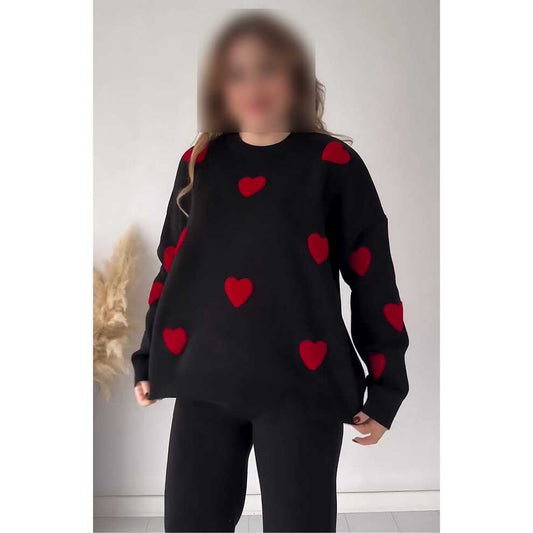 New High Quality Heart Printed Warm Winter Fleece Shirt & Pajama Winter Suit Co-Ord Set