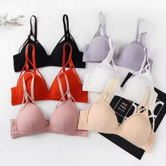 Flourish Pack Of 2 Soft Ribbed Textured Padded Bra – Stylish Strappy Design, Adjustable Comfort Fit (Orange)