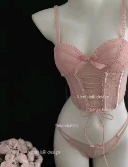 Lace Lingerie Set – Corset Style Bra & Panty with Adjustable Straps F12