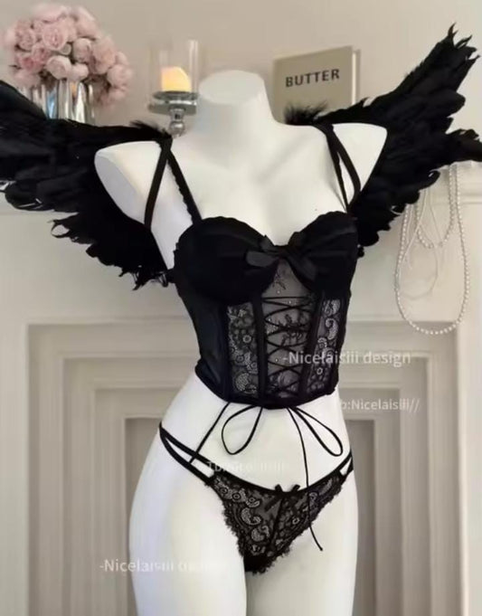 Lace Lingerie Set – Corset Style Bra & Panty with Adjustable Straps F12