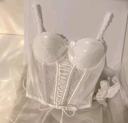 Lace Lingerie Set – Corset Style Bra & Panty with Adjustable Straps F12