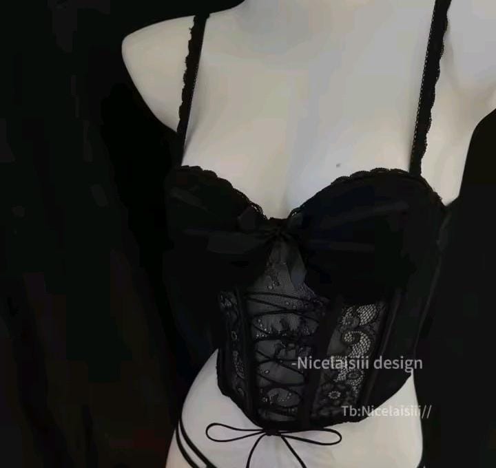 Lace Lingerie Set – Corset Style Bra & Panty with Adjustable Straps F12