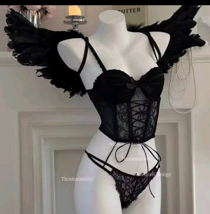 Lace Lingerie Set – Corset Style Bra & Panty with Adjustable Straps F12