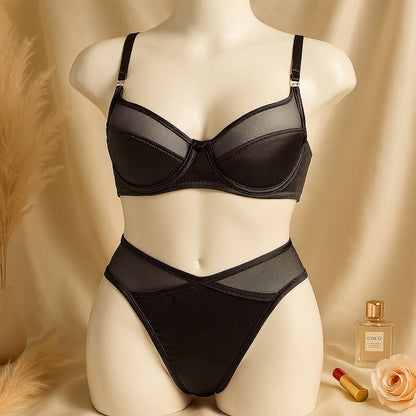 Flourish High Quality Thin Cup Soft Underwired Light Padded Metal Ring Straps Bra Panty Set 055