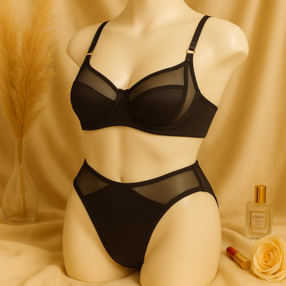 Flourish High Quality Thin Cup Soft Underwired Light Padded Metal Ring Straps Bra Panty Set 055
