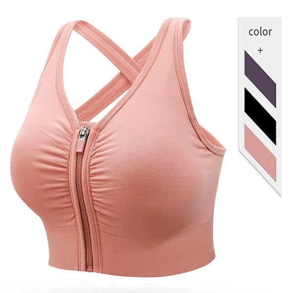 Flourish Front Zipper Sports Bra – Criss-Cross Back Support, Padded Comfort 288