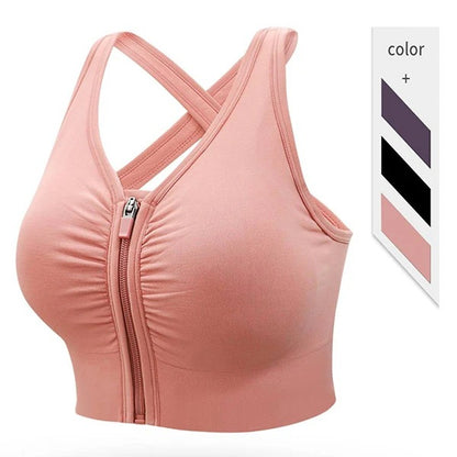 Flourish Front Zipper Sports Bra – Criss-Cross Back Support, Padded Comfort 288