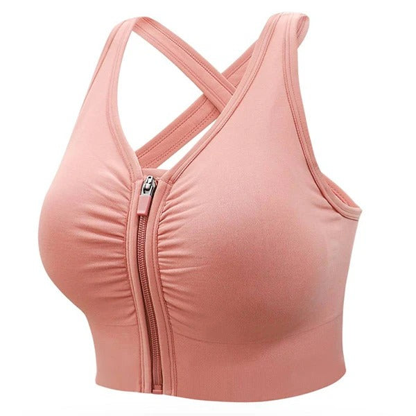 Flourish Front Zipper Sports Bra – Criss-Cross Back Support, Padded Comfort 288