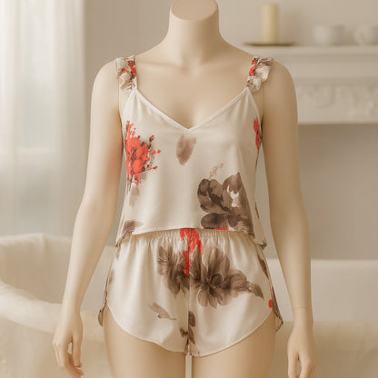 Flourish 2 pcs silk Cami Sets Charming Style Short Non Padded Inner and Short Nighty D215