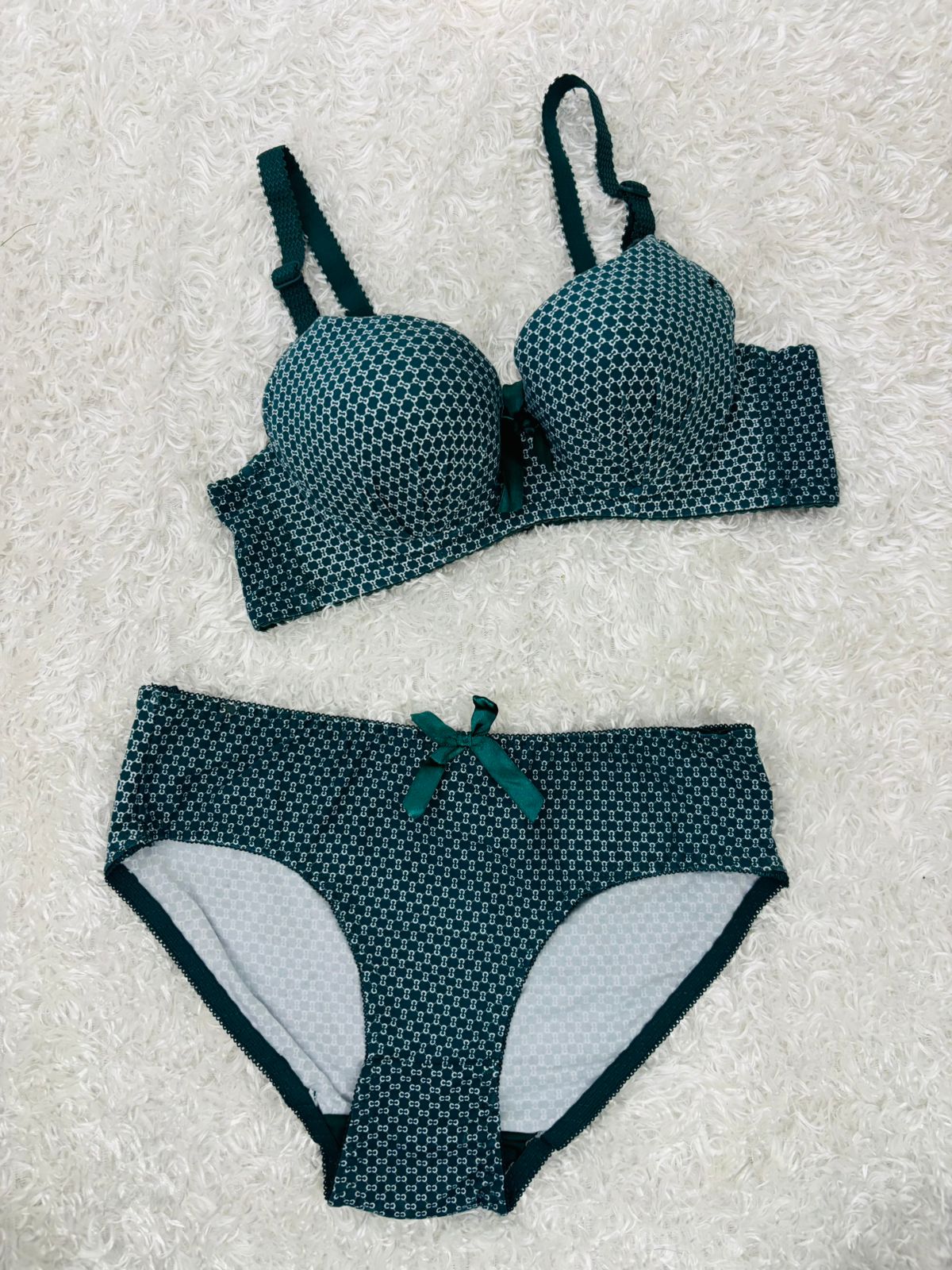 Flourish Wired Dotted Printed Double Padded Bra & Panty Set – Adjustable Straps, Everyday Comfort Lingerie