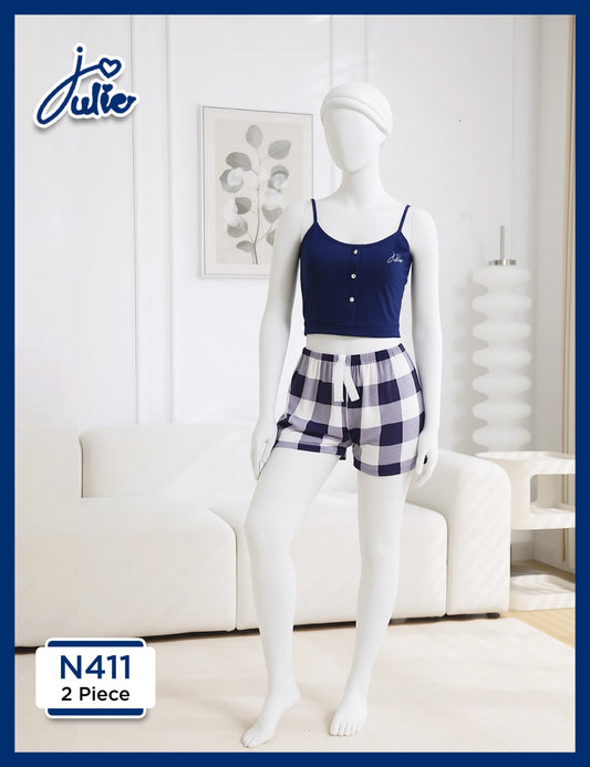 Blue Check Printed Nightwear Set – 2 Piece Soft & Comfy Sleepwear N411