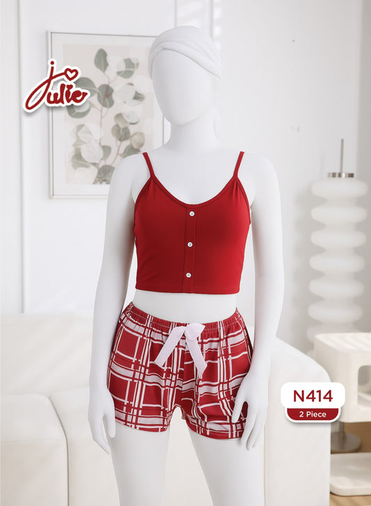 Red Check Cozy Nightwear Set – 2 Piece Soft & Elegant Sleepwear N414