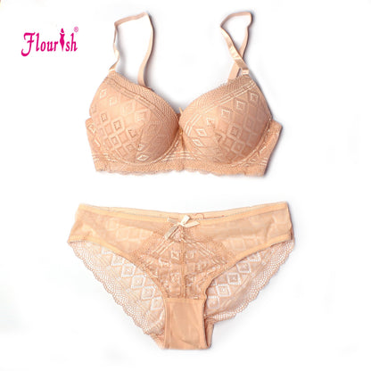 Flourish Double Padded Wired Push-Up Lace Bra & Panty Set 7561