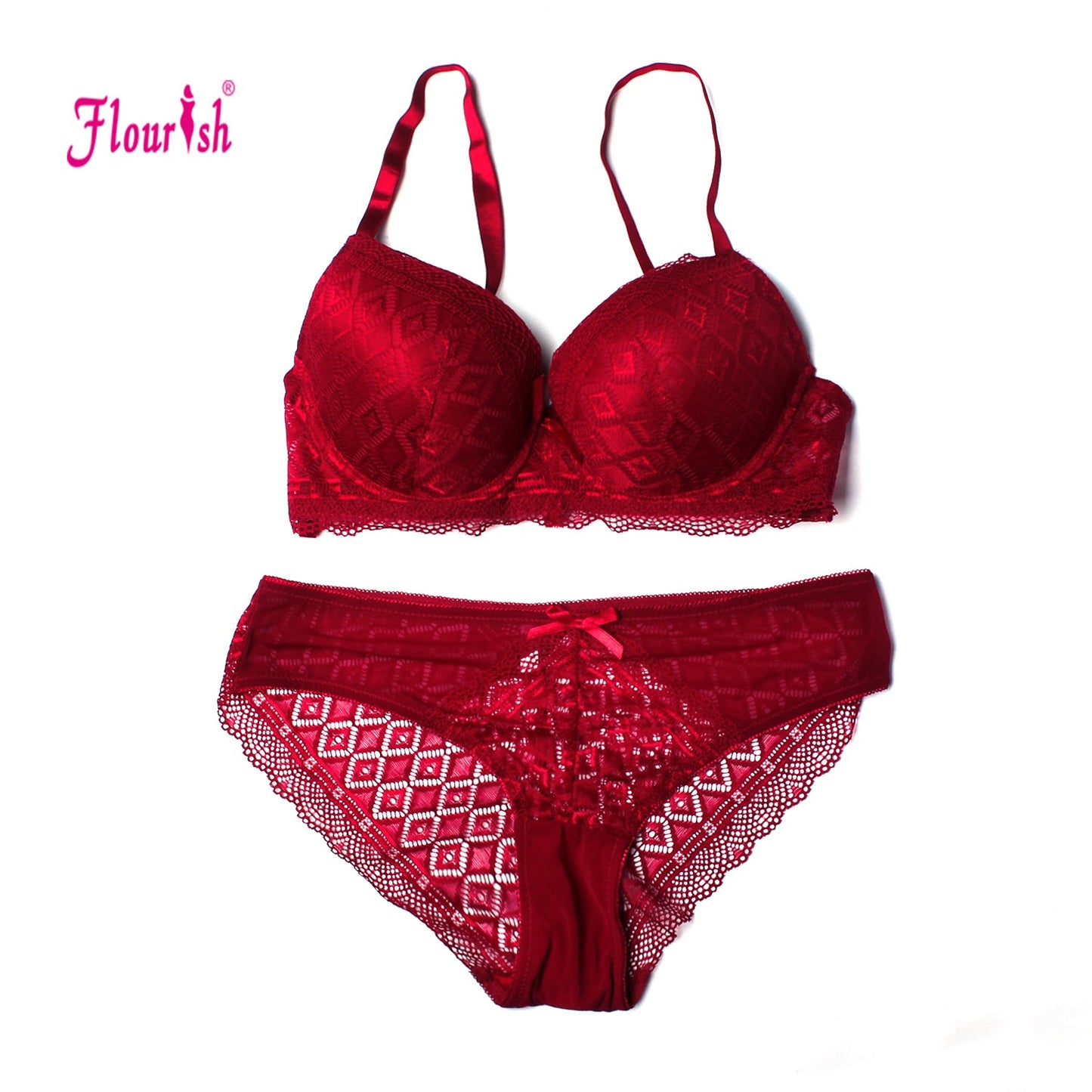 Flourish Double Padded Wired Push-Up Lace Bra & Panty Set 7561