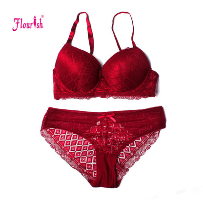 Flourish Double Padded Wired Push-Up Lace Bra & Panty Set 7561