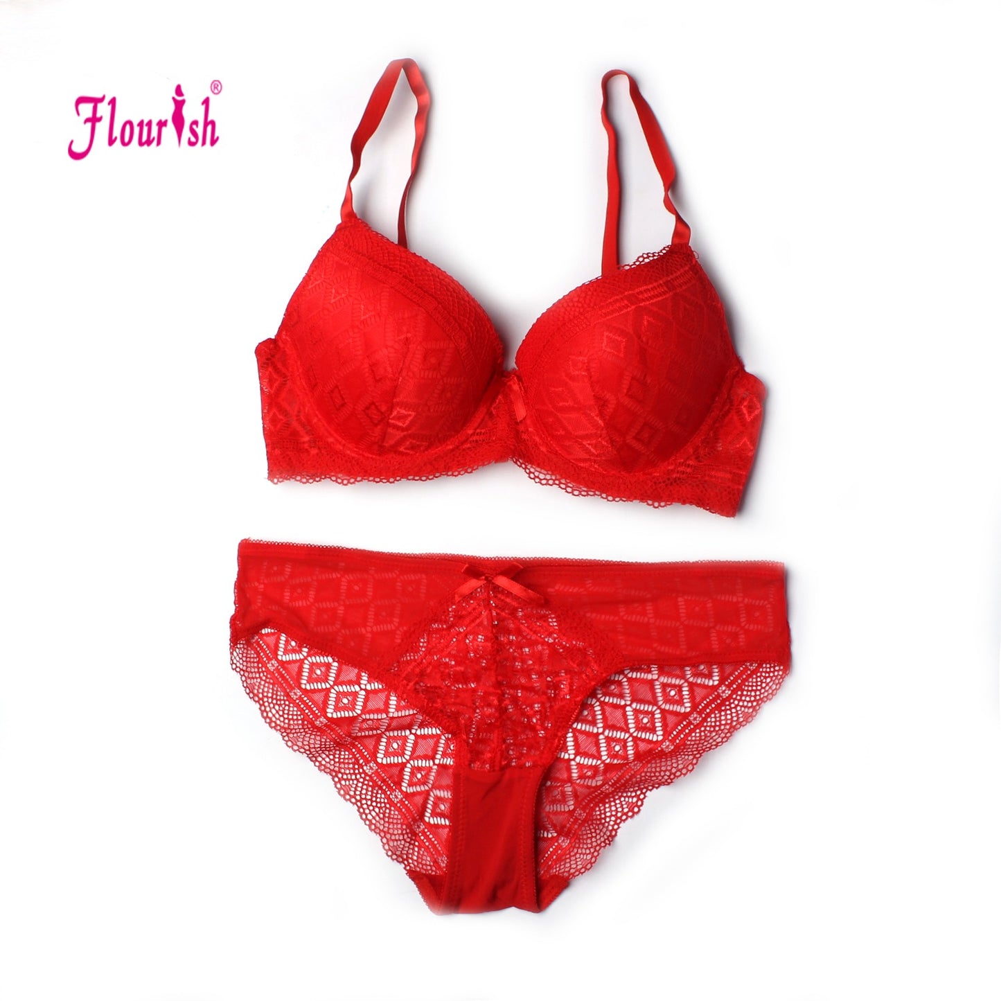Flourish Double Padded Wired Push-Up Lace Bra & Panty Set 7561
