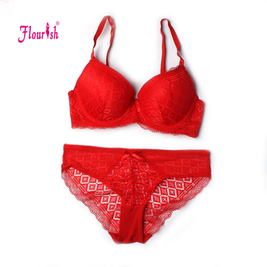 Flourish Double Padded Wired Push-Up Lace Bra & Panty Set 7561