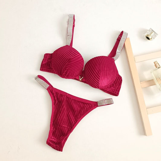 Flourish Velvet Shine Bra & Panty Set – Luxury Rhinestone Strap Lingerie 2022