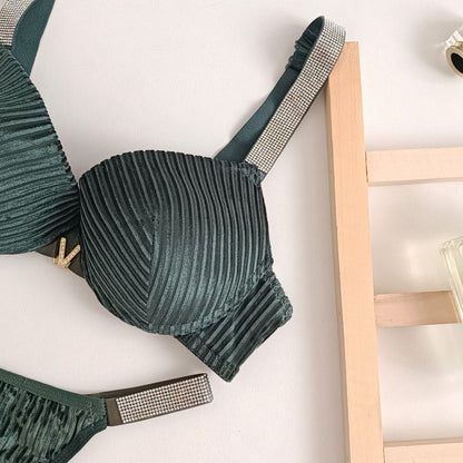 Flourish Velvet Shine Bra & Panty Set – Luxury Rhinestone Strap Lingerie 2022