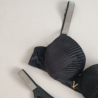 Flourish Velvet Shine Bra & Panty Set – Luxury Rhinestone Strap Lingerie 2022