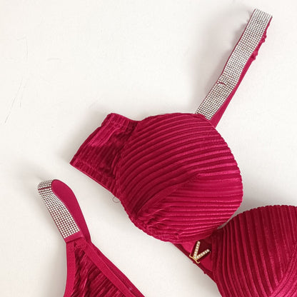 Flourish Velvet Shine Bra & Panty Set – Luxury Rhinestone Strap Lingerie 2022