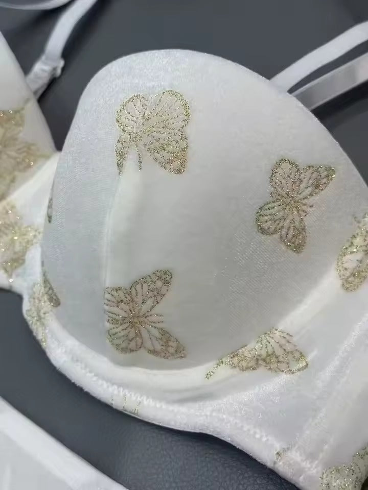 Flourish Velvet Butterfly Print Bra & Panty Set – Soft Padded, Wired, Premium Lingerie for Girls & Women