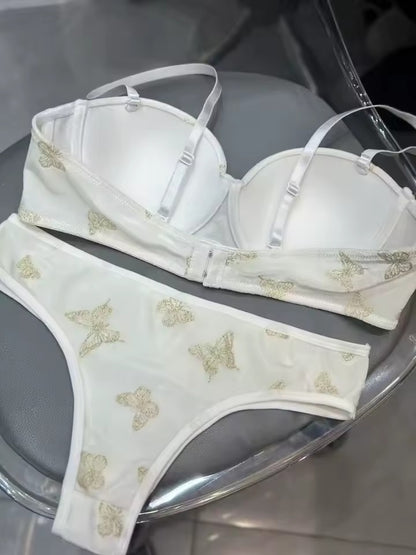 Flourish Velvet Butterfly Print Bra & Panty Set – Soft Padded, Wired, Premium Lingerie for Girls & Women