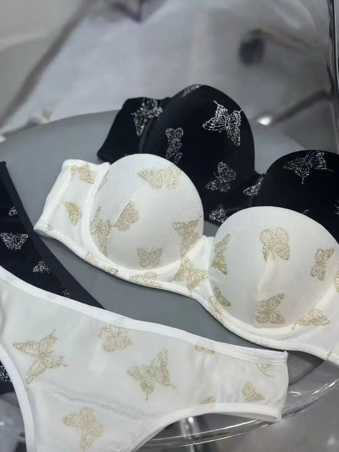 Flourish Velvet Butterfly Print Bra & Panty Set – Soft Padded, Wired, Premium Lingerie for Girls & Women