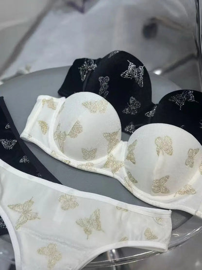 Flourish Velvet Butterfly Print Bra & Panty Set – Soft Padded, Wired, Premium Lingerie for Girls & Women