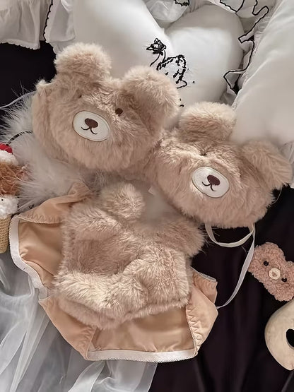 New High Quality Sexy Cute Kitty Anime Soft Plush Design Bra & Panty Set