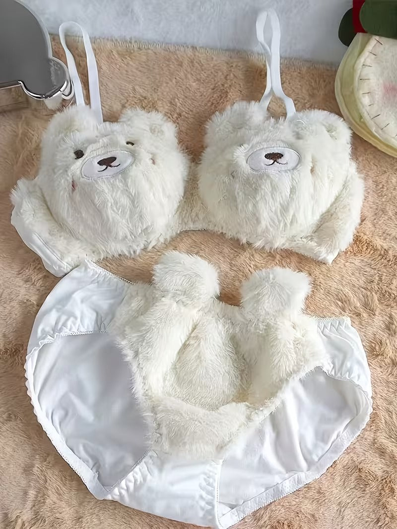 New High Quality Sexy Cute Kitty Anime Soft Plush Design Bra & Panty Set