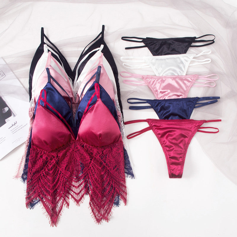 Flourish Elegant Satin & Lace Lingerie Set – Soft Bralette with Matching Thong