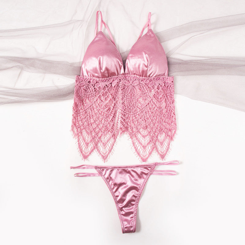 Flourish Elegant Satin & Lace Lingerie Set – Soft Bralette with Matching Thong